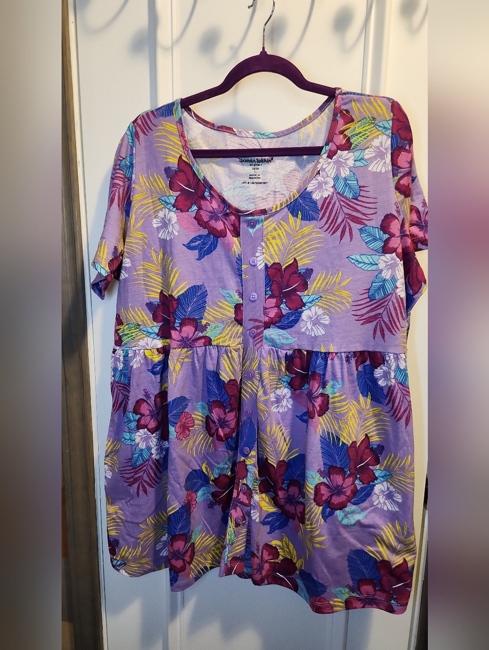 Woman Within Lavender Floral Button-Front Tunic